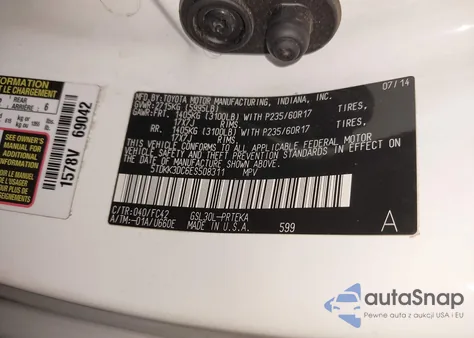 2014 Toyota Sienna Le V6 8 Passenger z USA, uszkodzony, nr VIN 5TDKK3DC6ES508311